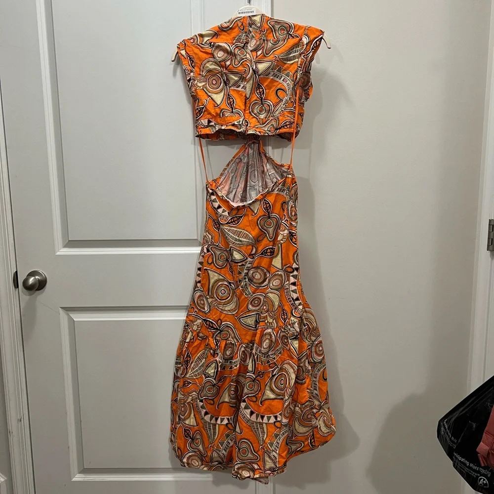 A.L.C. Orange Alexandria Printed Cut Out Midi-Dress Size 4 US $550_6